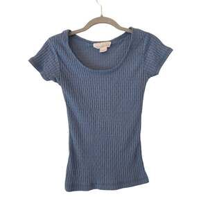The Limited Womens Blue Ribbed Scoop Neck Fitted Baby Tee S Y2K Top